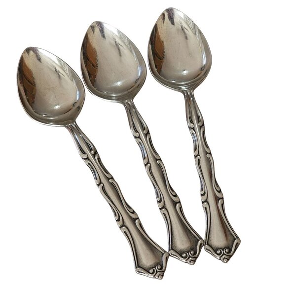 3 Northland model Soup Spoons inches stainless 90s vtg Baroque pierced floral in - Picture 11 of 11